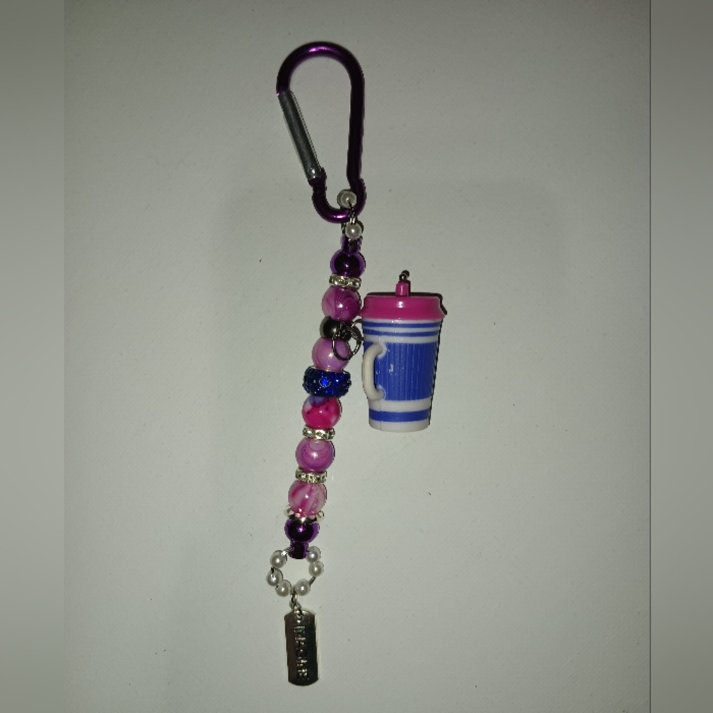 Vibrant Beaded Keychain with Mug Charm